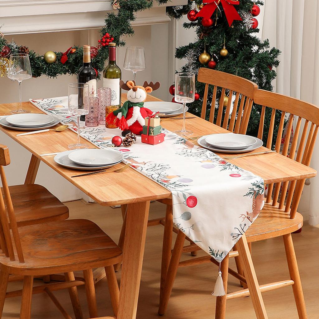 Super Soft Digital Printed Tassel Table Runner Christmas Style Festive Atmosphere Christmas Printed Table Runner