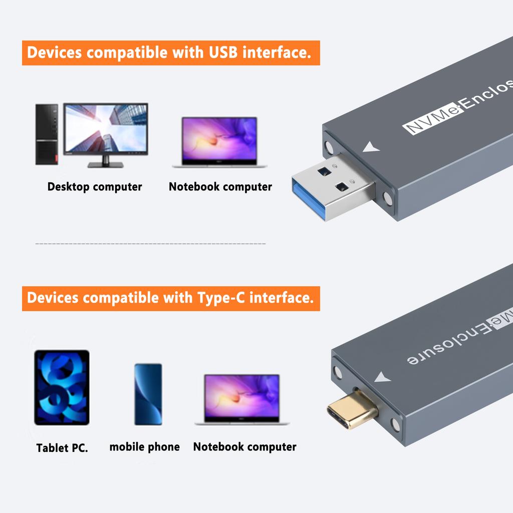M.2 NVMe 2230 SSD Enclosure USB A/C Adapter 10Gbps USB3.2 Gen2 External Case Box for Desktop computer Tablet PC Phone SN740/BG4
