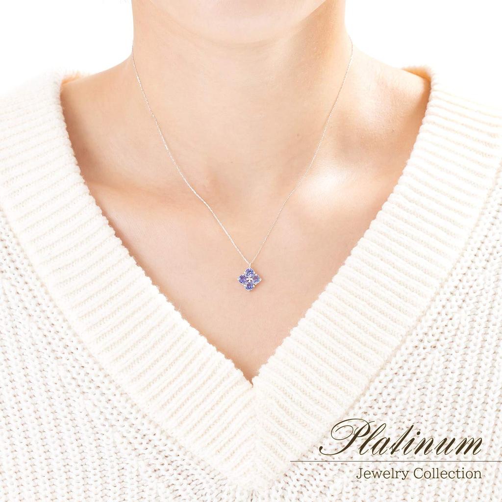 Barzaz Tanzanite Necklace in Platinum with Hydrangea December for Women Flower, Blue-Purple, Birthstone,
