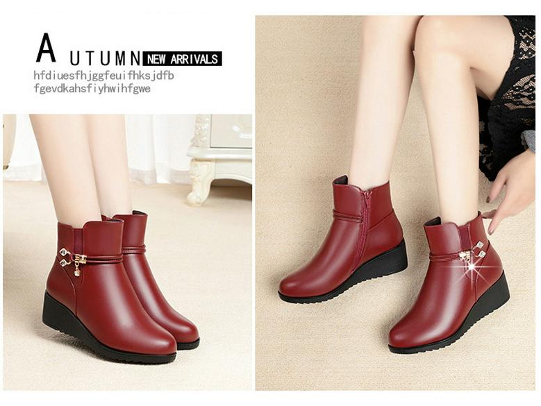 Vielseitige Damen Leder Keilabsatzstiefel in Übergröße - Weiche Sohle, Baumwolle, Plus Samt Warm, Herbst/Winter