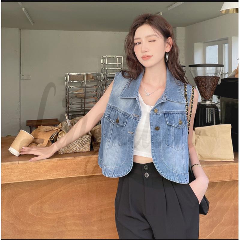 Summer Women s Lace-up Distressed Denim Vest - Korean Style, Casual & Versatile Retro Top Medium