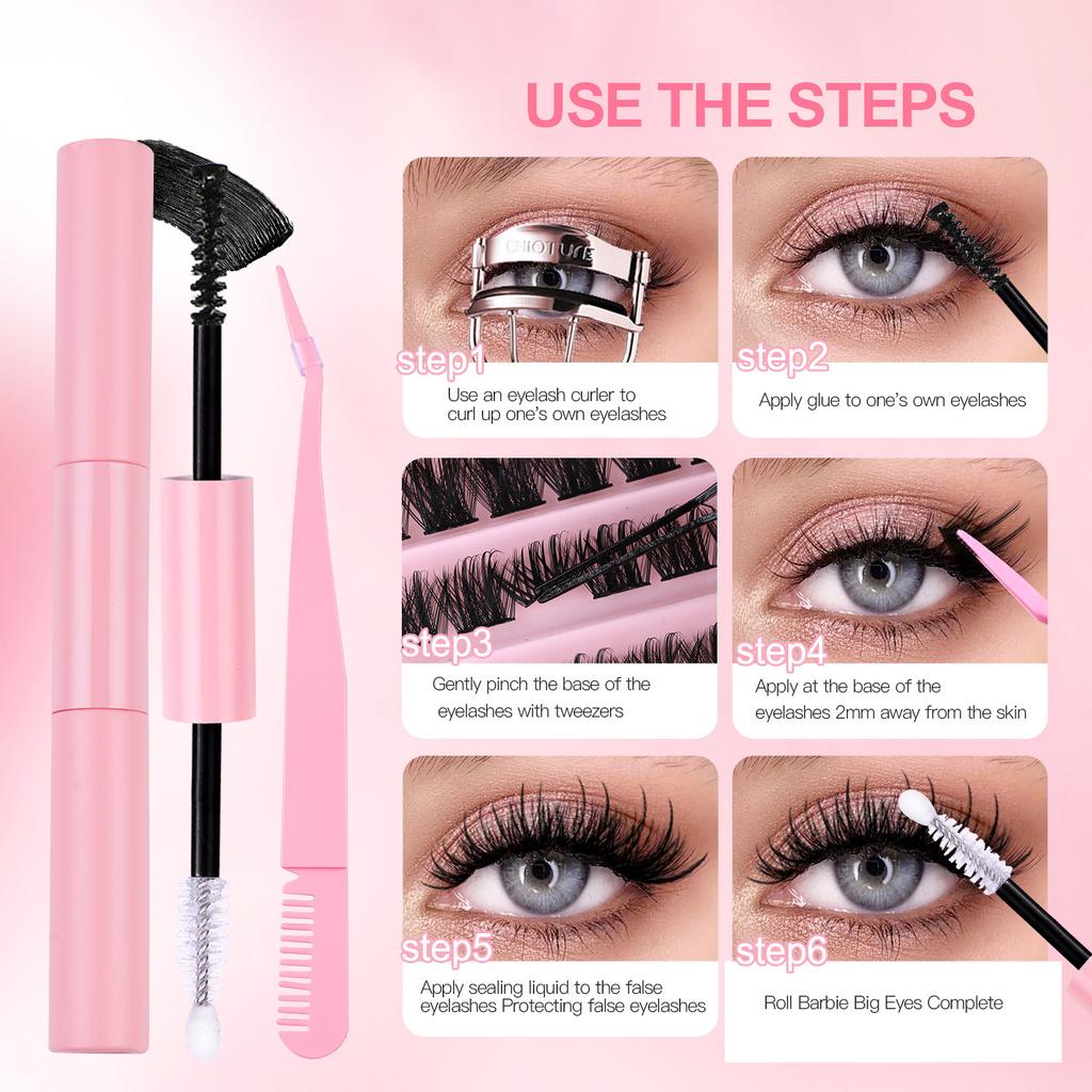 Diy Segmented False Eyelashes 120 Clusters Large Capacity 10-16M With Glue Tweezers Set Combination