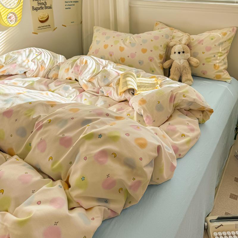 Class A Mother and Baby Grade Pure Washed Cotton Four-piece Set Ins Small Fresh Bed Sheet Quilt Cover Student Dormitory Style Bedding Set