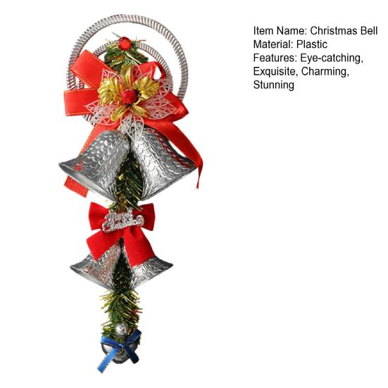 Christmas Bell Plastic Jingle Bells Xmas Tree Hanging Ornament with Bow And Artificial Pine