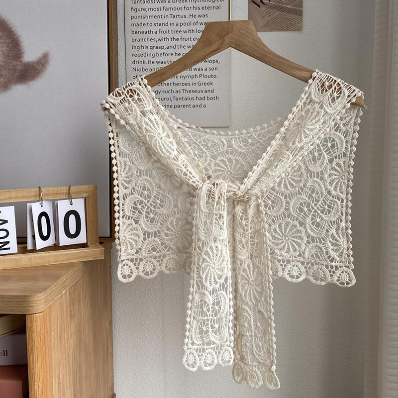 

Summer lace hollow crochet small shawl women s thin knitted shoulder with skirt scarf air-conditioned room outside vest 80-100cm