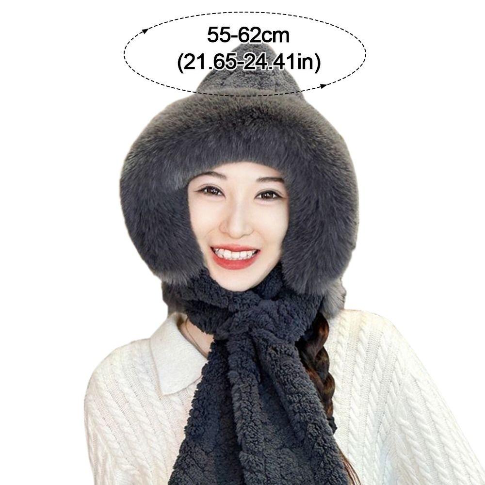 Cute Plush Winter Integrated Cap Scarf Warm Thickened Beanie Hat Scarf Casual Windproof Scarf Set Hooded Outdoor