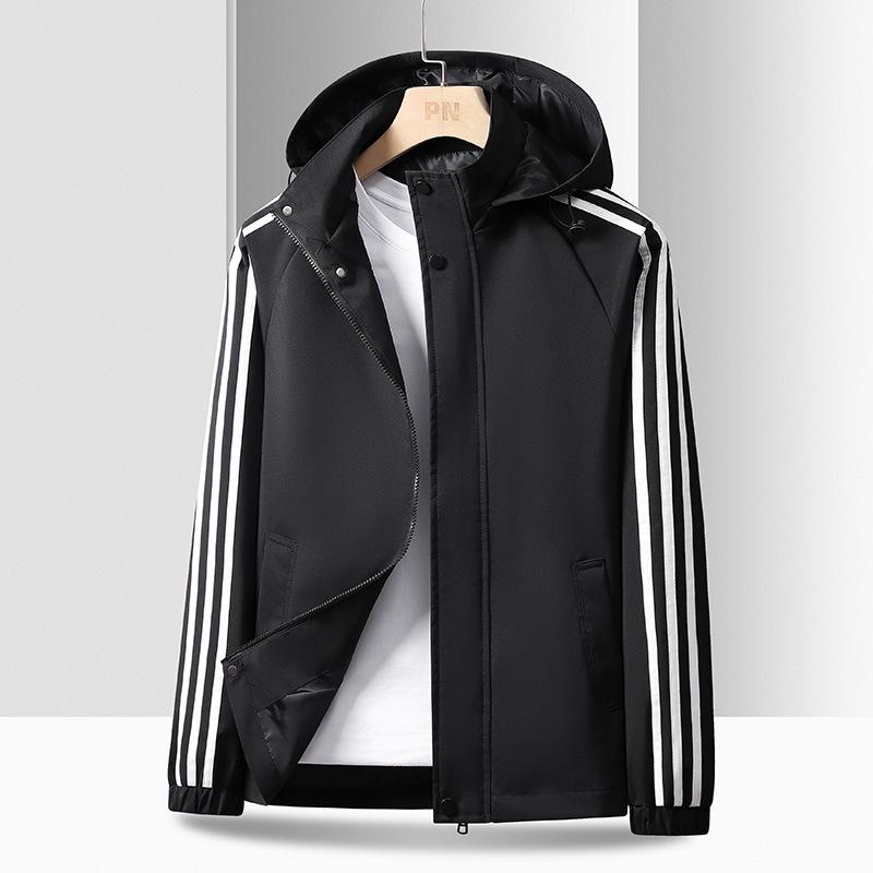 Men's Casual Three Stripe Hooded Jacket - Autumn/Winter