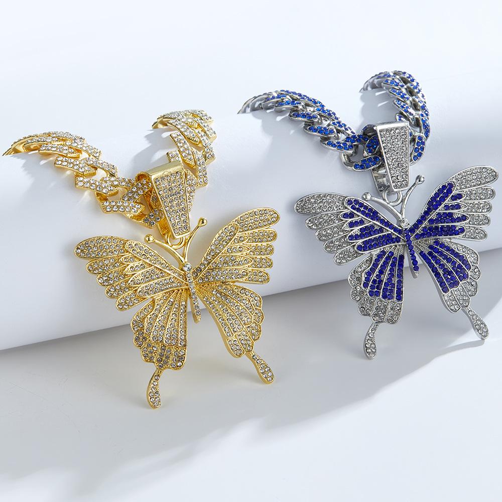 Trendy Zircon Butterfly Hip Hop Pendant Necklace for Couples