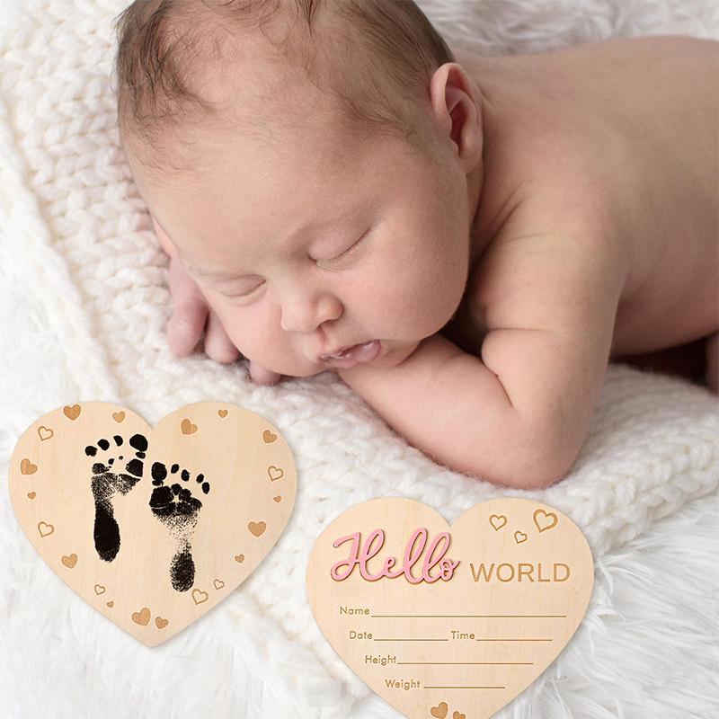 Baby Announcement Sign, Wooden Heart Shape Hello World Born Signs, Pen And Pad, Birth Announcement Sign