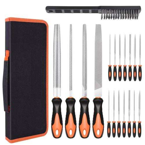 20-Piece Metal File Set: Includes Wood, Iron, and Bar Files, Round, Half-Round, Triangular, and Flat Metal Files, and Includes a Storage Bag