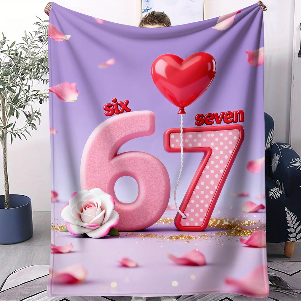 67 Six Seven Element pattern Flannel printed blanket suitable for all seasons suitable for living room office sofa and travel