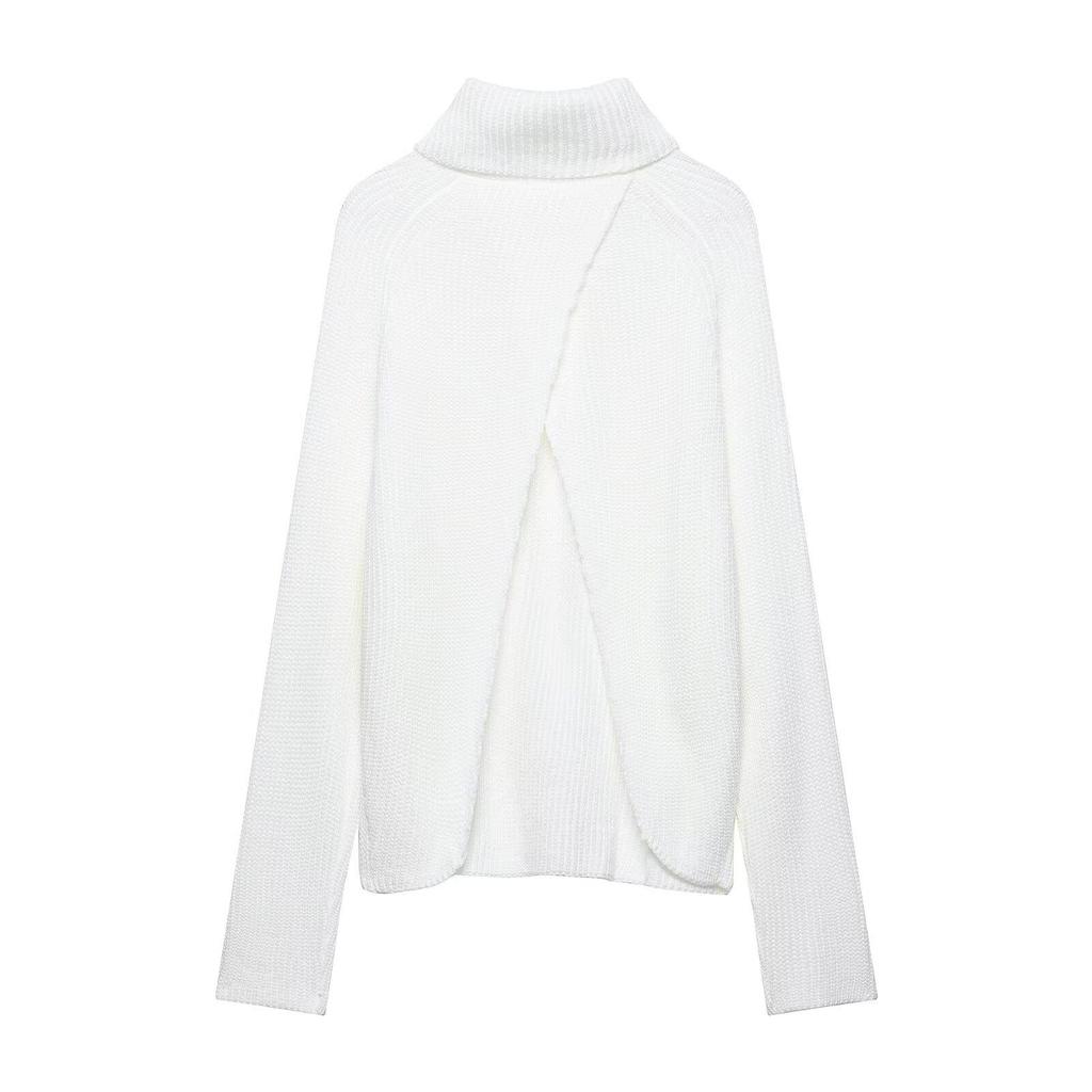 European & American Fashion Casual High Neck Slit Loose Knitwear
