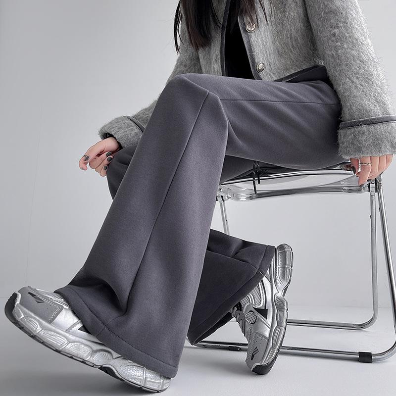 Fleecové Zesílené Mírně Rozšířené Kalhoty pro Dámský Podzimní a Zimní Nový Vysoký Pas Tenké Splývavé Ležérní