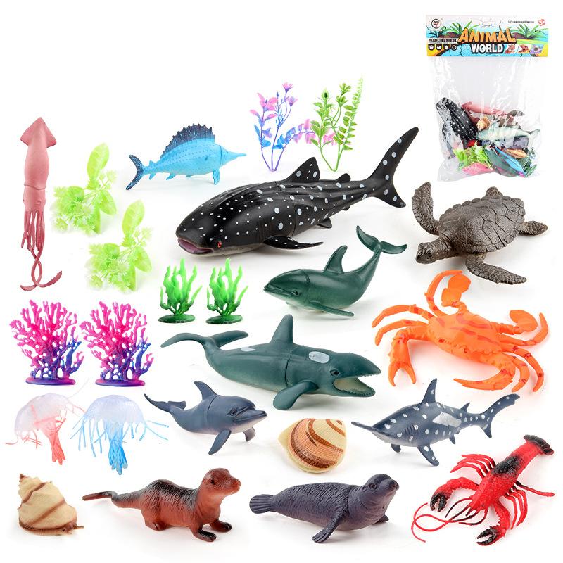 Simulation Mini Marine Life Model Dolphin Mizuse Seahorse Octopus Lobster Static Ornament Set Toy