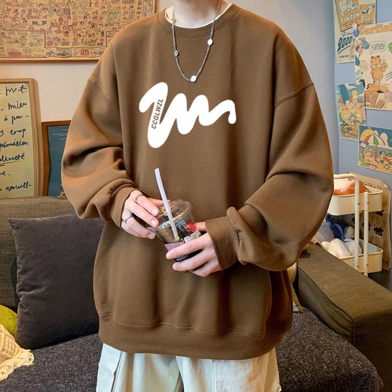 Pure Cotton Sweatshirt Men's 2025 Autumn  Winter Velvet New Trendy Brand Men's Pullover Jacket