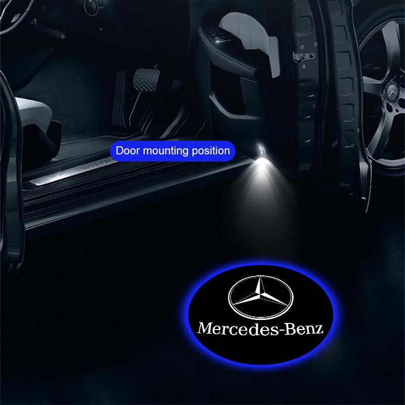 FA92pcs Car Door Badge Wireless HD Projector Lamp Welcome LED Light Stickers For Mercedes Benz C350 C180 C200 C250 C300 C Class W20