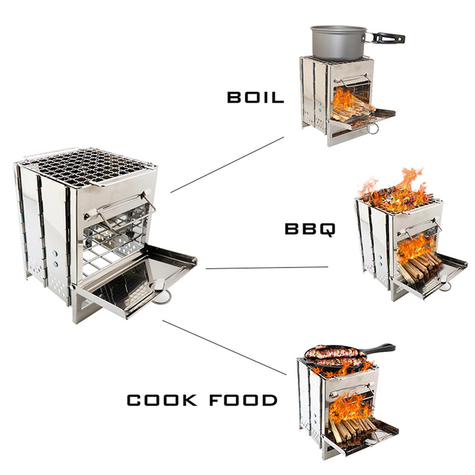 Camping Folding Stove With BBQ Grill Storage Bag Wood Stove Foldable Barbecue Stove for Travelling Hiking Camping Picnic BBQ