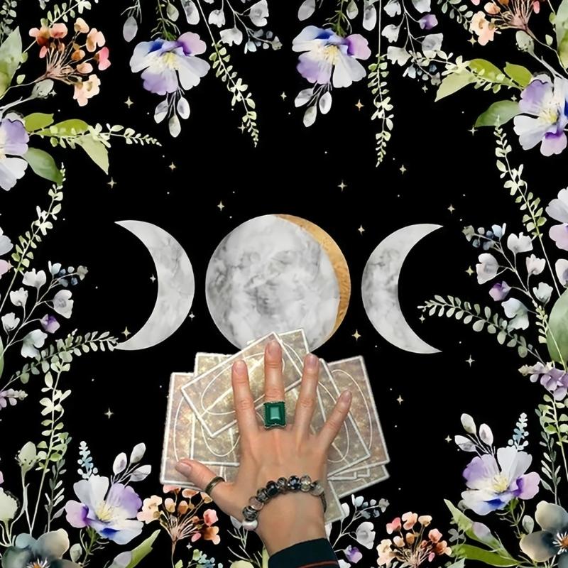 Celestials Flower Tarots Tablecloth Sun and Moon Sacrifice Divination Cloth for Card Readings And Divination