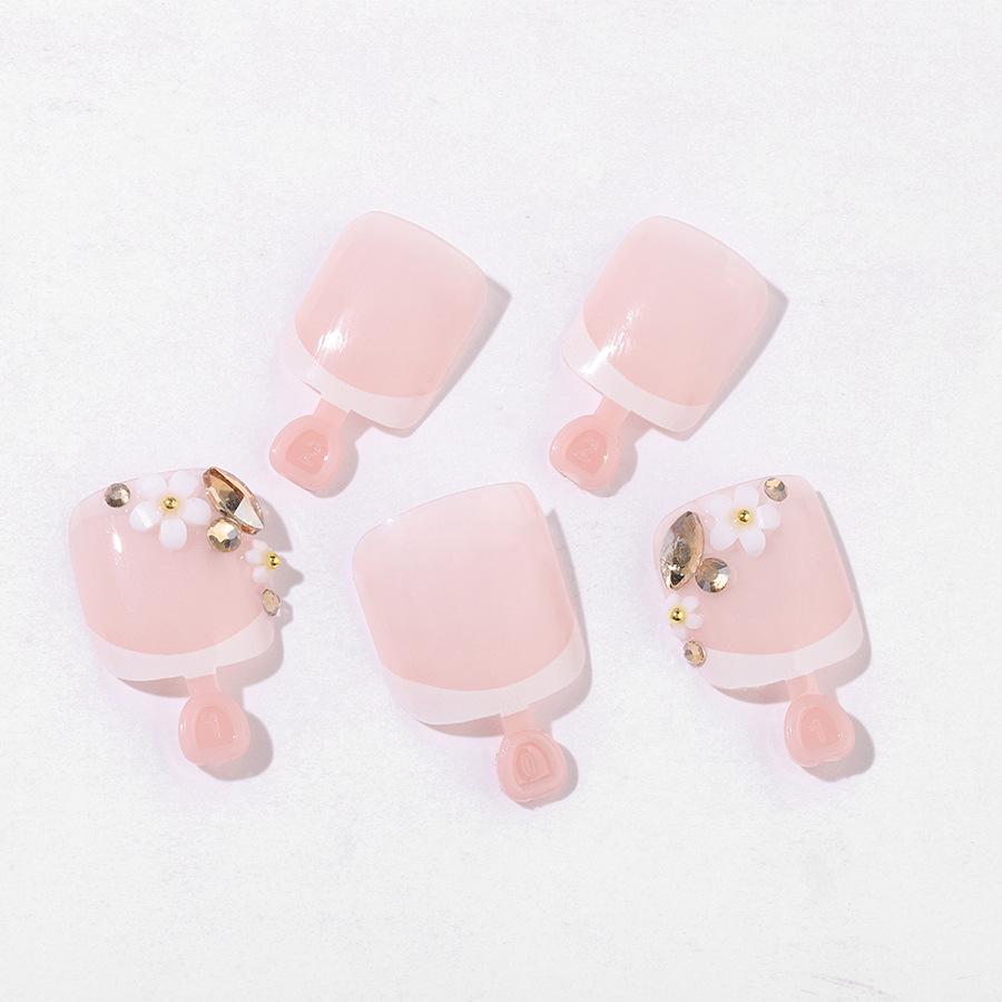 French Style Glitter Rhinestone Flower 3D Fake Toenail Tips