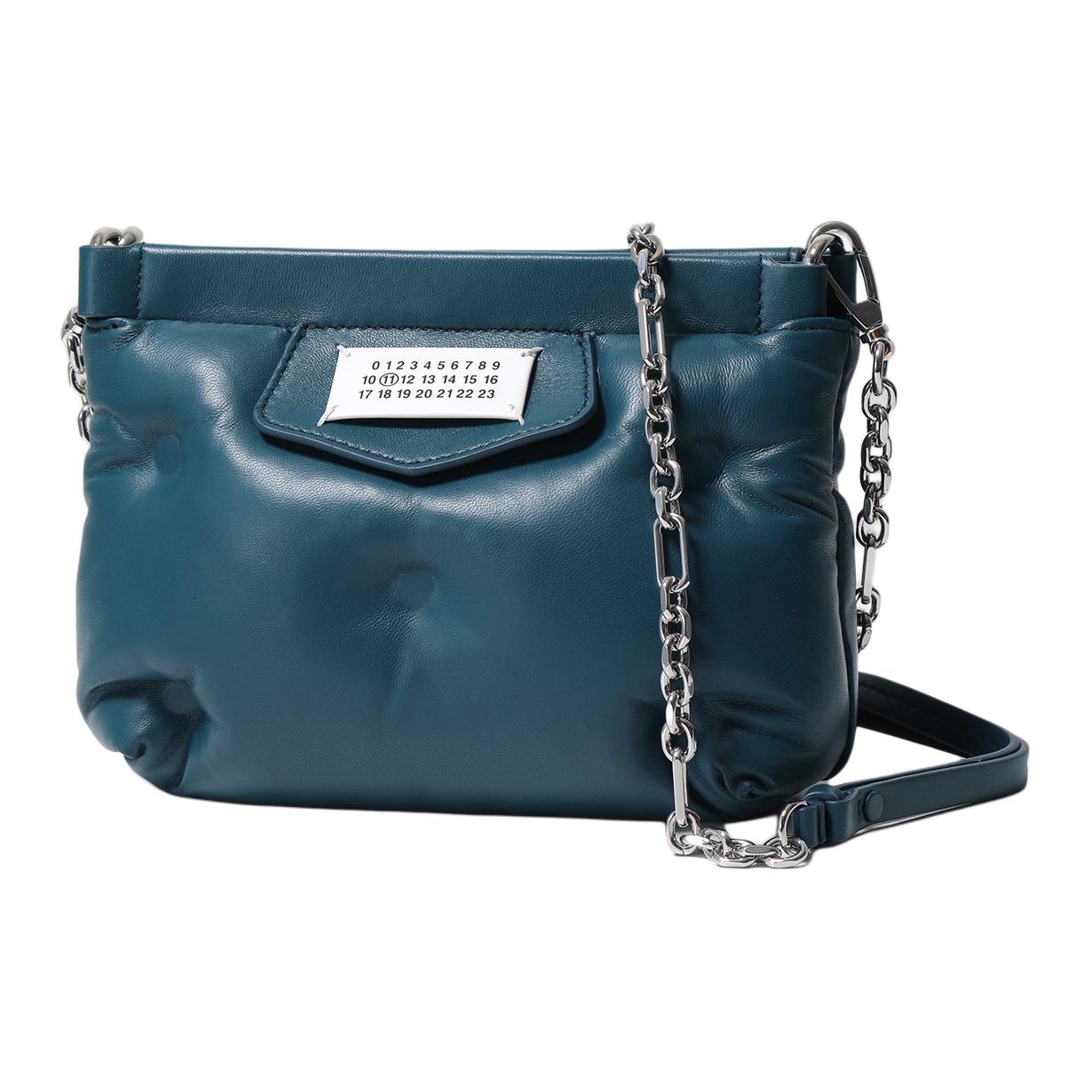 Maison Margiela Glam Slam Digitale Patch Versierde Ketting Schouderband Lamsvel Clutch Crossbody Tas Dames tassen Blauw-Groen S56WF0161P4300T6103 Basic Set (Bag+Dust Bag)