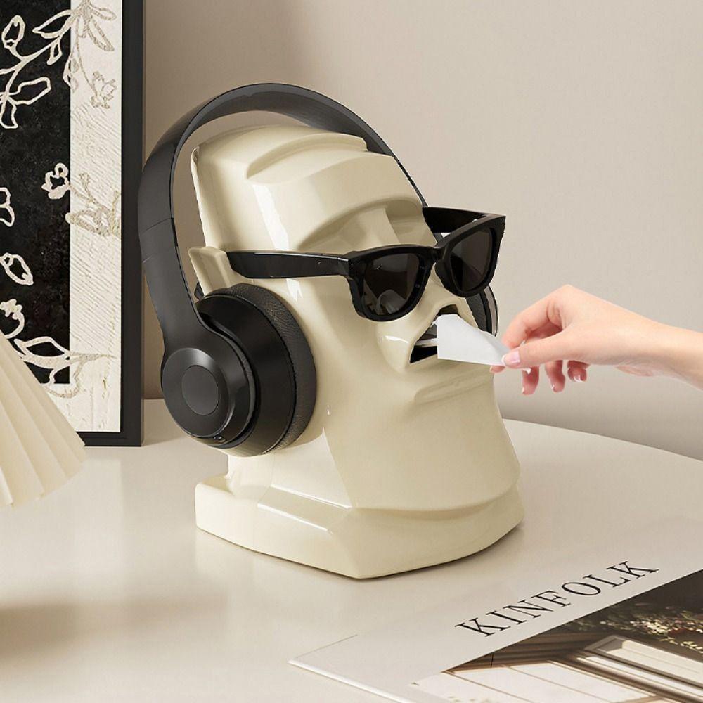 Moai Statue Tissue Box 3 in 1 Headphone Bracket Creative Paper Towel Box  Car Decor