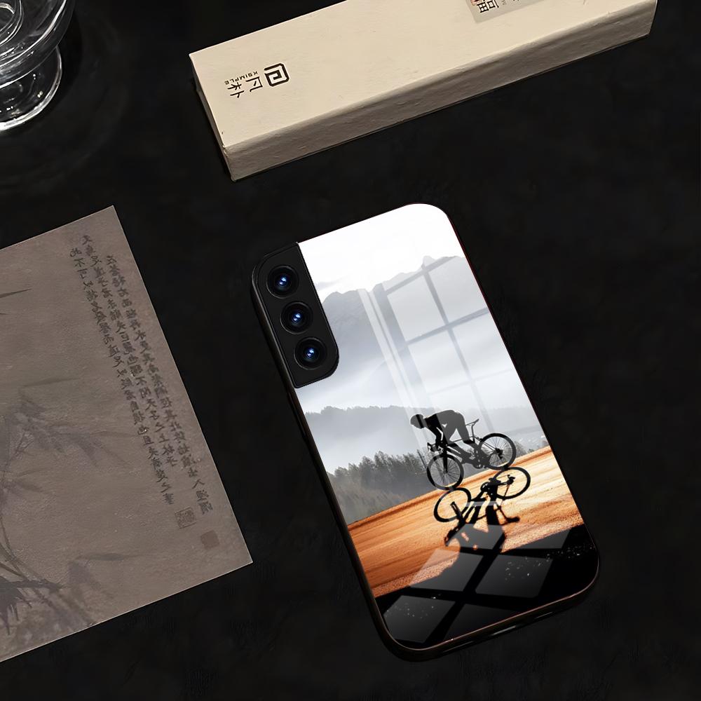 

BIKE Cycling Art Phone Case 2025 Glass Hot For Samsung S 25 24 Ultra Plus Coach 23 22 21 20 A 34 54 53 Note20 M 54 Cover Samsung A42-5G
