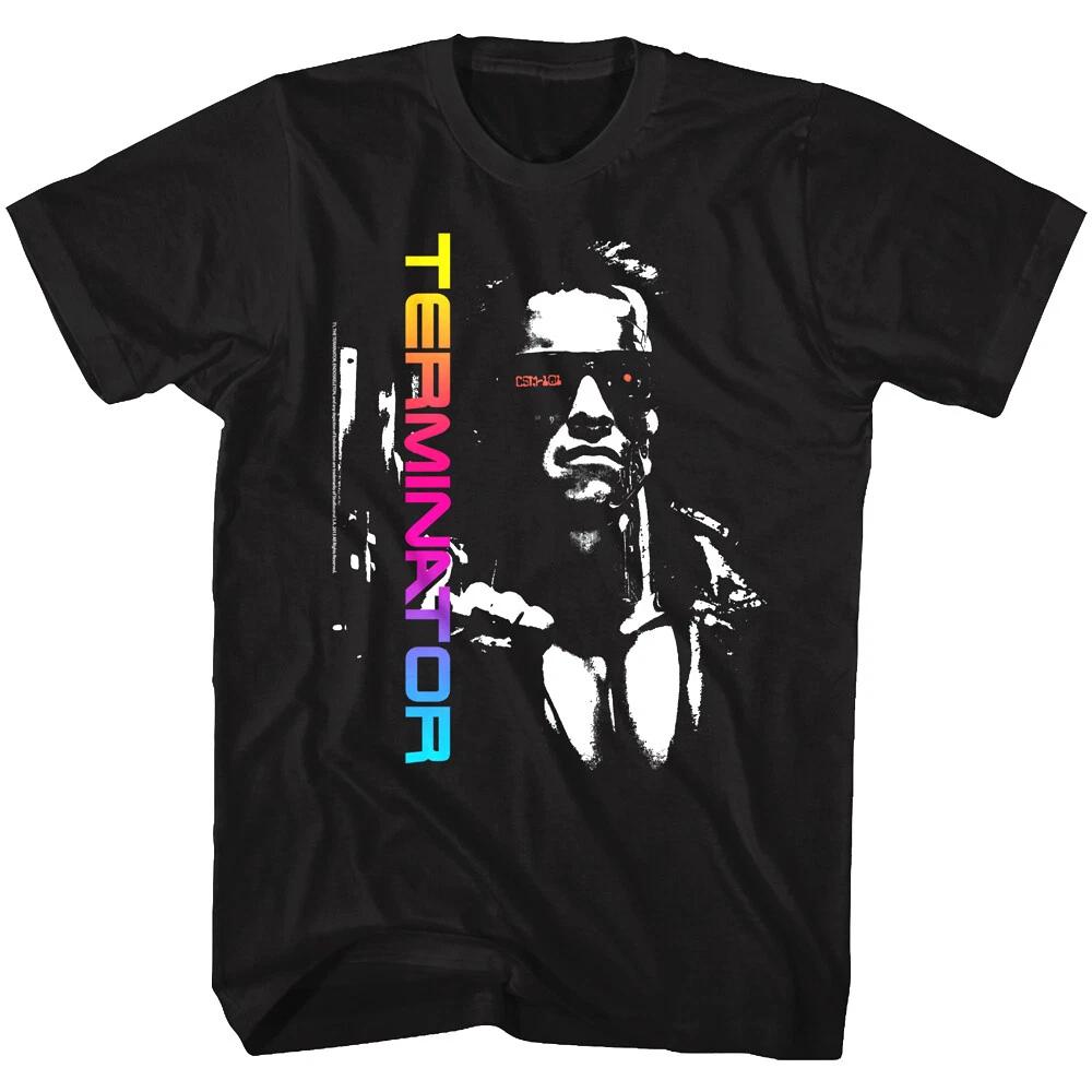 Terminator Neon Rainbow Men s T Shirt Arnold Schwarzenegger Cyborg Robot 2XL