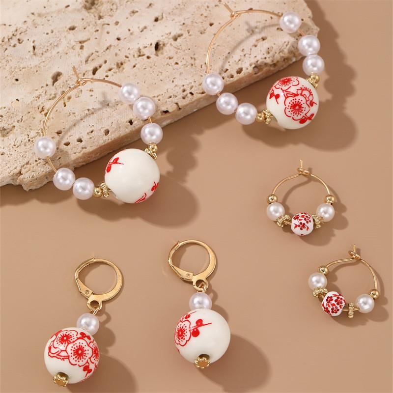 Heart Resin Plastic Earrings Vintage Chinese Design Women Decoration Fashion