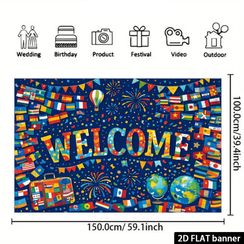 1pc 2D flat international welcome-themed backdrop suitable for events creating a friendly and welcoming atmosphere. (wsj)