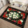 Floral Pattern Carpet with Red and White Blossoms on Black Background Suitable for use as an anti-slip for living room bedroom sofas