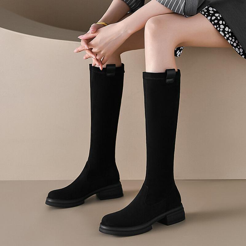 Autumn and winter new women's high boots European and American non-slip large size medium heel suede women's boots square and European and A