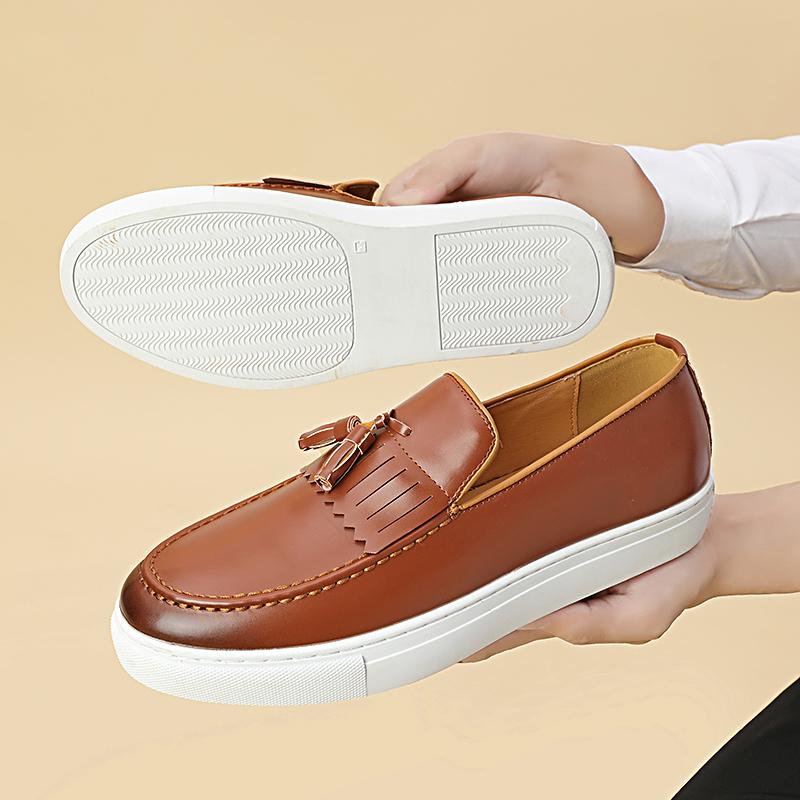 Men's Tassel Loafers, Genuine Leather Slip - on Casual Shoes, Breathable Inner (Keeps Feet Dry for 8H), for Office & Daily Wear