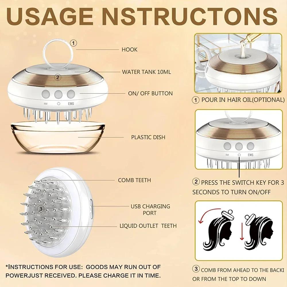Electric Scalp Massage Comb Therapy EMS Vibration Massage Brush Anti-Hair Loss Medicine Scalp Oil Applicator With Liquid Guide