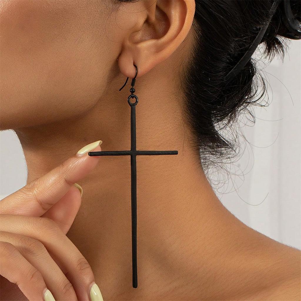 1Pair Big Cross Drop Earrings Minimalist Large Cross Pendant Dangle Earrings Hip-Hop Punk Style Statement Jewelry Gift for Women Men Wear
