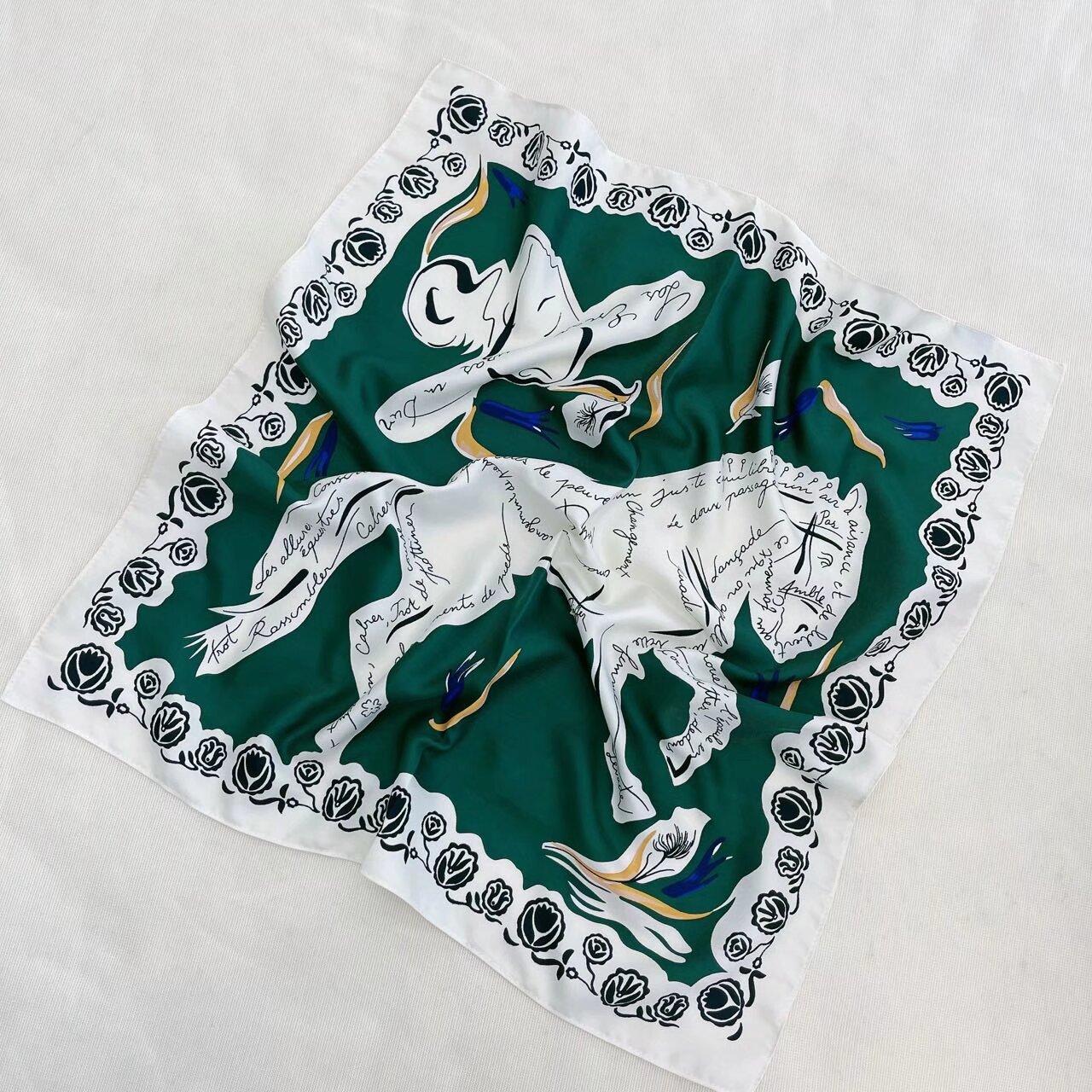 

Versatile Korean Version Summer Handmade Printed Square Scarf Small High-end Sunscreen Scarf Thin Fashion Decorative Scarf for Women 53cm