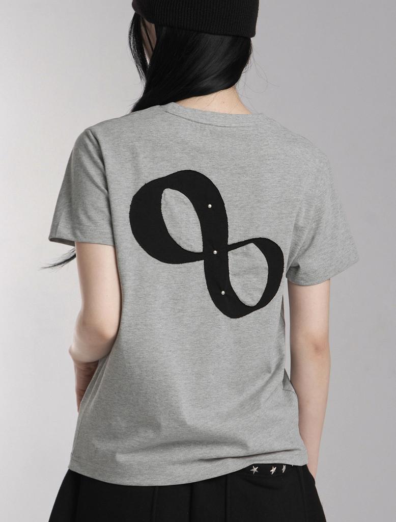 Lupeu Cut-Out Stud Applique Short Sleeve Tee Gray