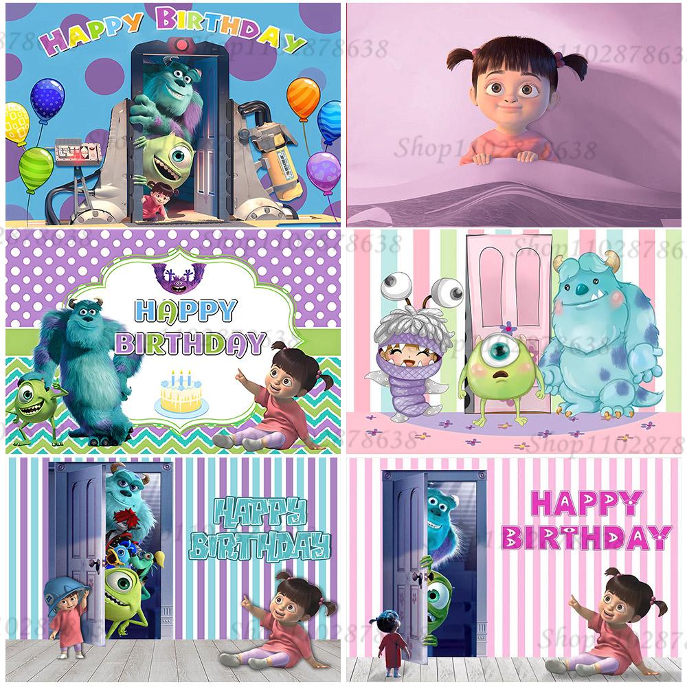 Monsters Inc University Theme Boo Girl Happy Birthday Party Background Baby Shower Photography Pink Room Decor Supplies Poster