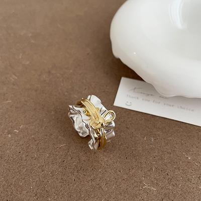 Gold And Silver Contrasting Color Bow Metal Opening Ring Women'S Niche High-End Sense Personality Exaggerated Unique Ring Ring