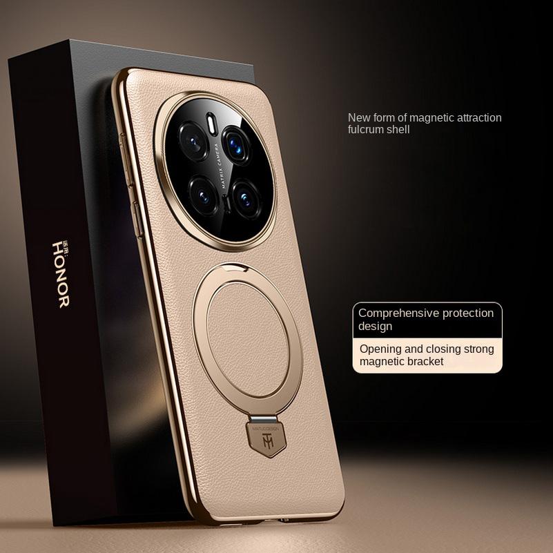 

Plain Leather Rotating Metal Magnetic Holder Case For Honor Magic 7 Pro magic7 All-inclusive Camera Protection Cover HONOR Magic7 Pro