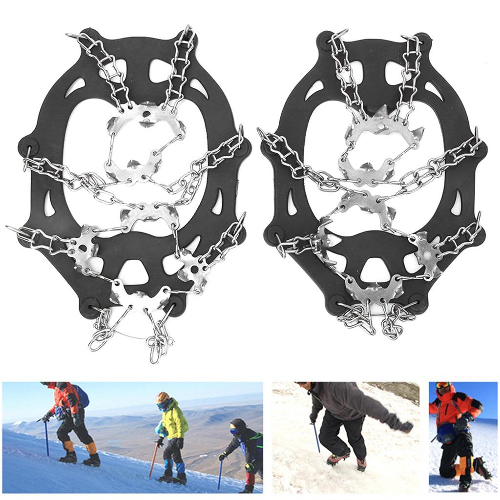 A Pair 19 Teeth Outdoor Climbing Ice Crampons Stainless Steel Welding Anti Slip Shoe Snow Grips Spikes Cleats(XL 19