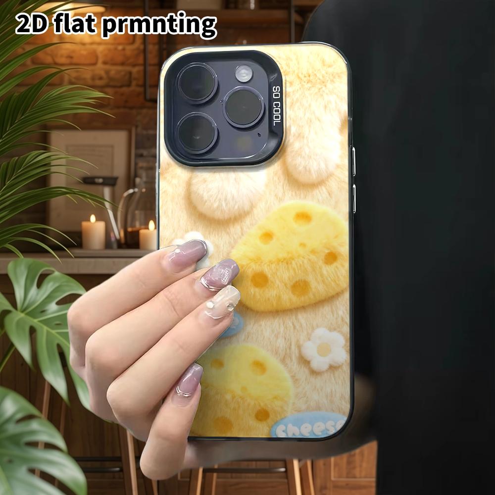 Phone Case: 2D Flat Design Suitable for iPhone 18 17 16 15 14 13 Pro, Colorful Silver Protective Case, Couple Style, Cheese Design, Christmas and Hall
