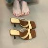 Retro one-word stiletto high heels design sense fashion open-toed cool slippers outside French style