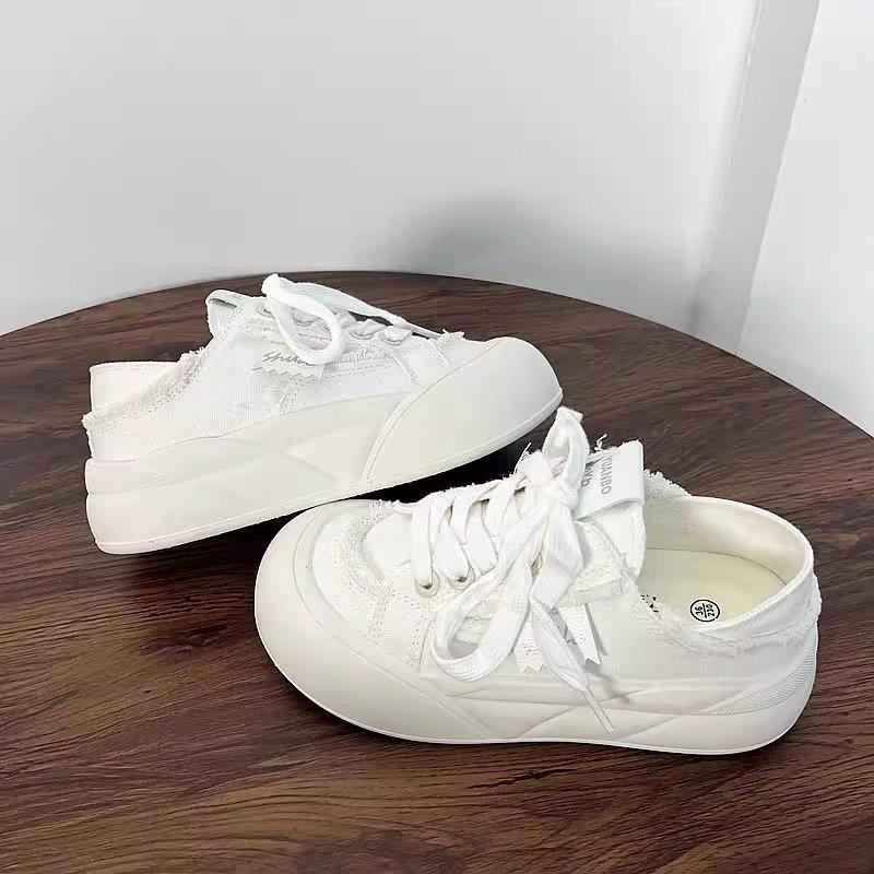 Korean Versatile Shoes Board Shoes Women's 2025 New Summer Lazy Half Drag Platform White Shoes Casual Bread Shoes