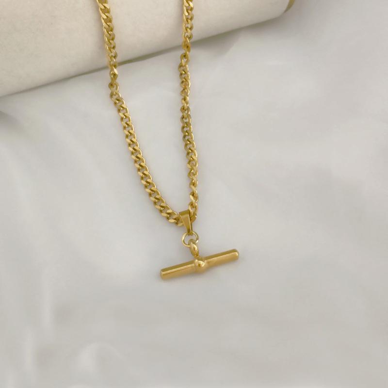 Elegant Women's T-Shaped Titanium Steel Necklace - Light Luxury Style Clavicle Jewelry