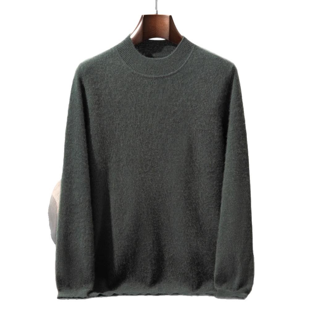 Men's 100% Pure Cashmere Double-Layer Sweater, Semi-High Neck, 2025 Autumn/Winter Thick Knit Base Layer