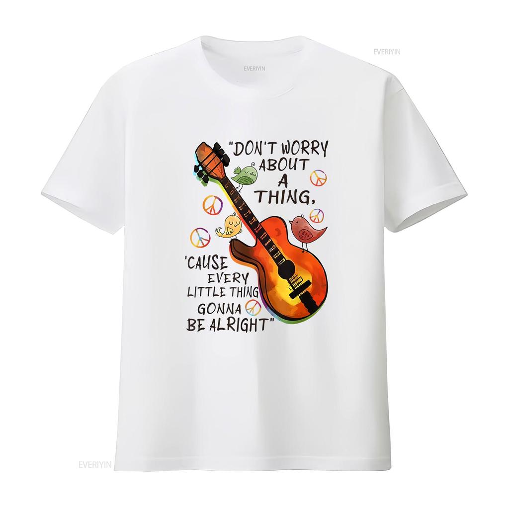 Dont Worry About A Thing Cause Every Little T shirt vintage Washed Soft streetwear Breathable Casual Stylish Unisex