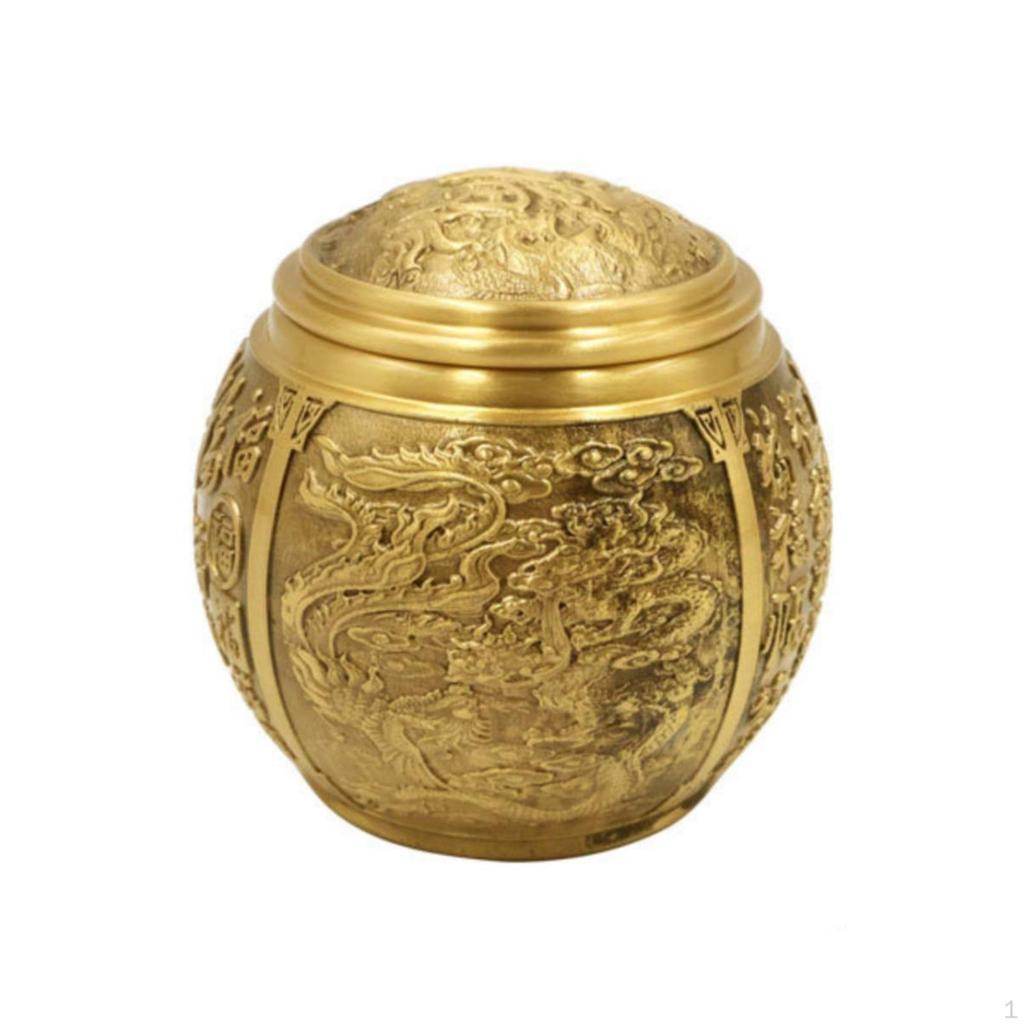 Copper Alloy Tea Tin Canister with Lid Decorative Storage Container Embossed
