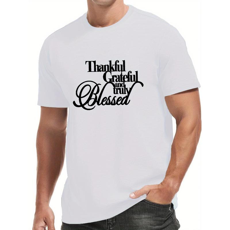 

БЛАГОДАРНЫЙ БЛАГОДАРНЫЙ Принт Мужская Футболка с Круглым Вырезом и Коротким Рукавом Модная Футболка Обычного Кроя Топ Для Весны Лета Праздника S белый