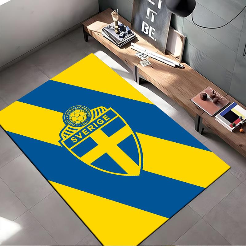 Tappeto con Bandiera Svedese e Design dello Stemma, Tappetino a Strisce Gialle e Blu Adatto all'uso come antiscivolo per soggiorno, camera da letto, divani