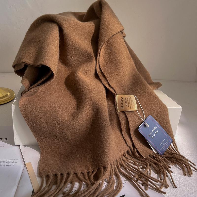 Solid  Wool Scarf Women Winter Warm Scarves Soft Big Size Thick Shawl Brown Cashmere Pashmina Neckerchief Christmas Gift
